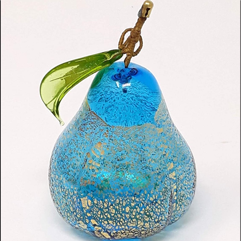 Murano Glass, Blown Glass Pear, Turquoise
